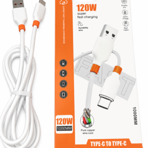 Metron 120W USB to Type-C Super Fast Charging Cable | 6A Fast Charge | 1 Meter | High-Speed Data Sync | White