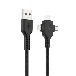 Metron 3-in-1 Multi Charging Cable | USB to Type-C + Micro USB + Lightning Fast Charging Cable | Nylon Braided | Black