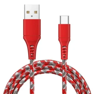 Metron USB to Type-C Fast Charging Cable | Nylon Braided USB-C Data Cable | High-Speed Charging | Red (1 Meter)