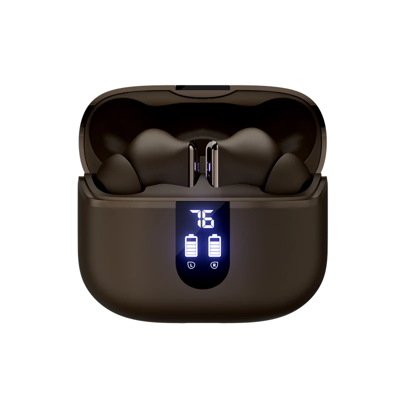 METRON TWS Wireless Bluetooth Earbuds with LED Digital Display | Hi-Fi Stereo Sound | ENC HD Calling | Touch Control | Type-C Fast Charging | Long Battery Backup | Brown