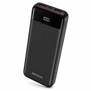 METRON 10000mAh Fast Charging Power Bank with Digital LED Display | Dual USB Output | Portable Battery Pack | Black